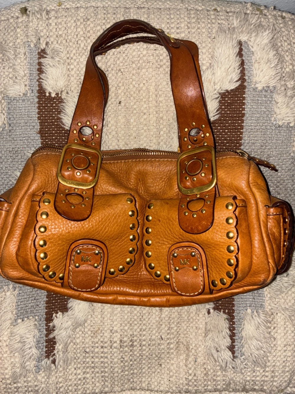 Michael Kors Cognac Studded Leather Shoulder Bag